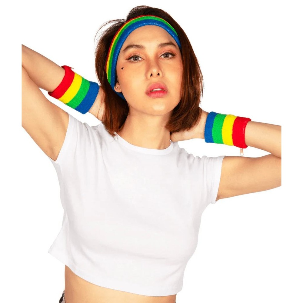 Tipsy Elves Trailblazer Zippered Sweatband Set Headband Wristbands Rainbow Pride